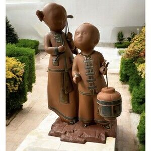 RARE VINTAGE Asian Boy and Girl Pottery/Clay Statues/Figurines ~ From the 1970s